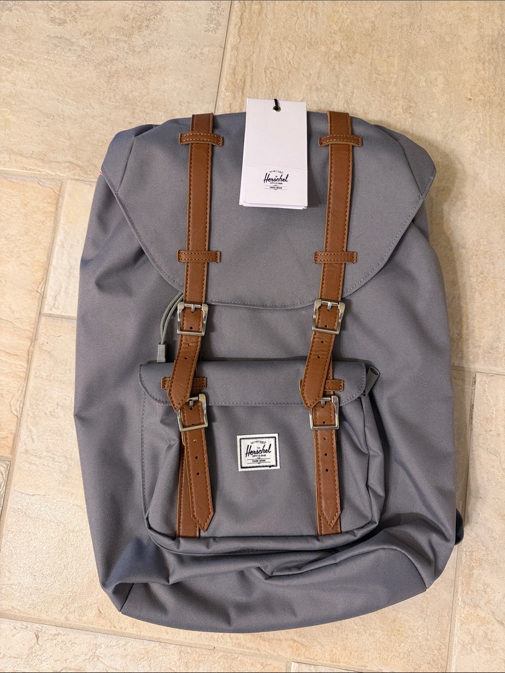 Herschel Supply Company Little America Laptop Grey Backpack with Brown Straps